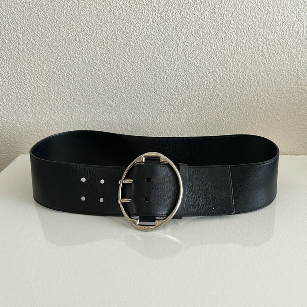 PRADA Black Leather
Chunky Round Buckle Belt  85/34